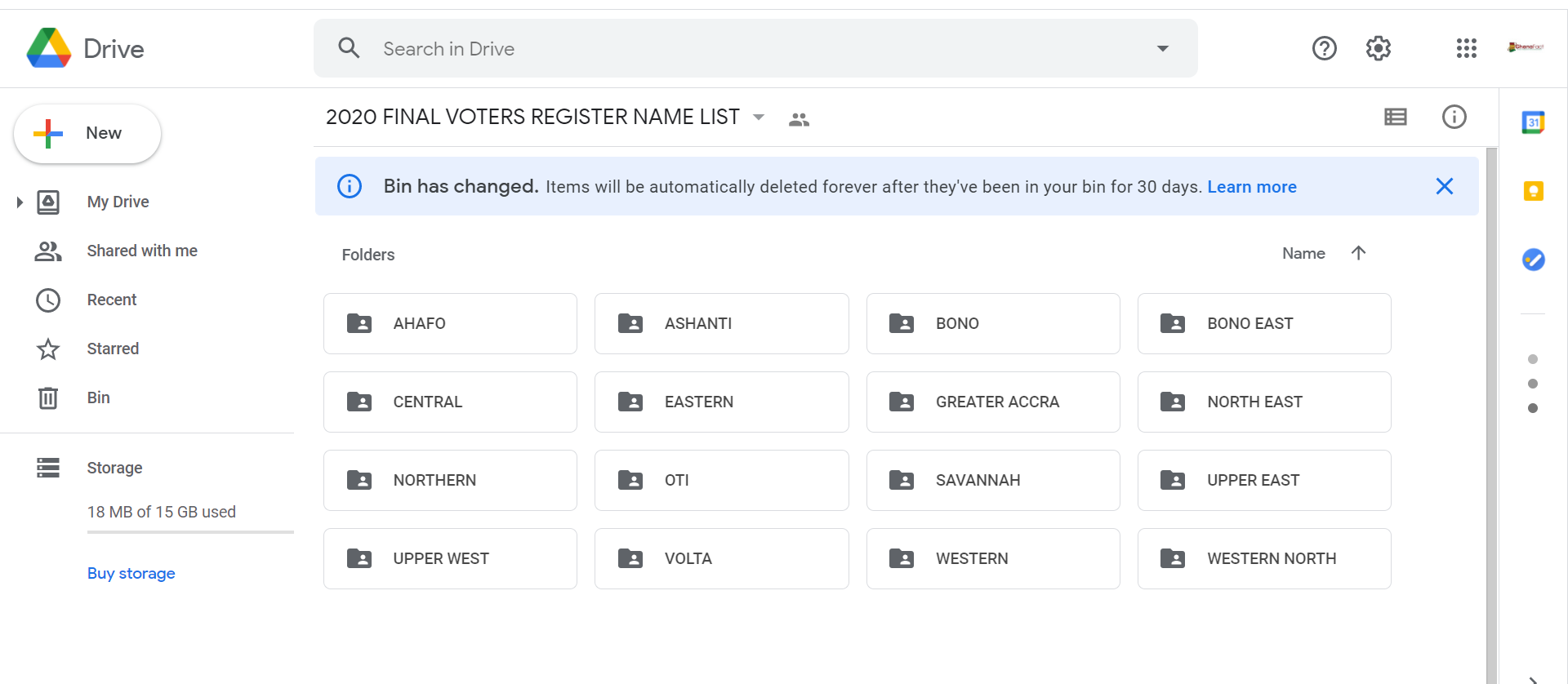 The Google Drive directory of the 2020 final voters register name list