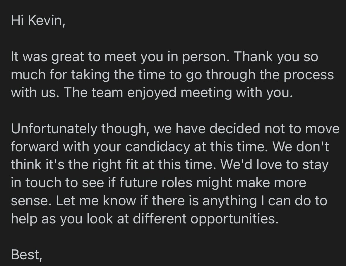 rejection email