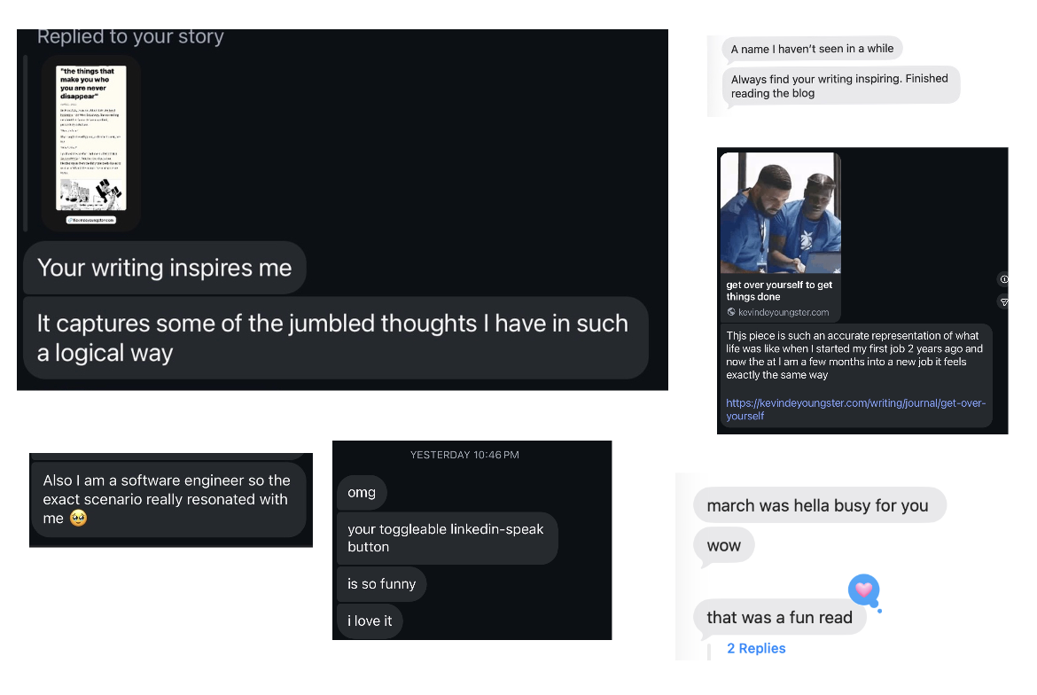 screenshots of responses to recent blog posts