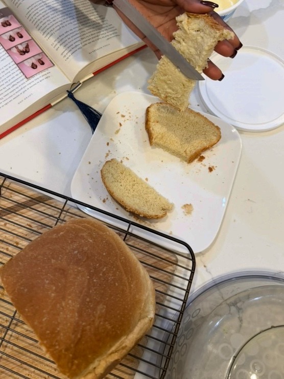 eating homemade bread