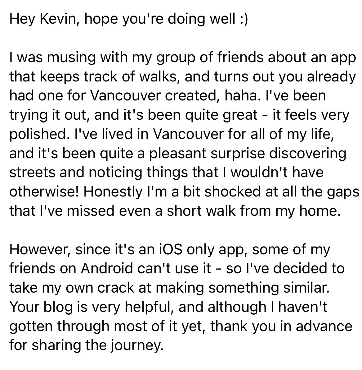 snippet of email from the student