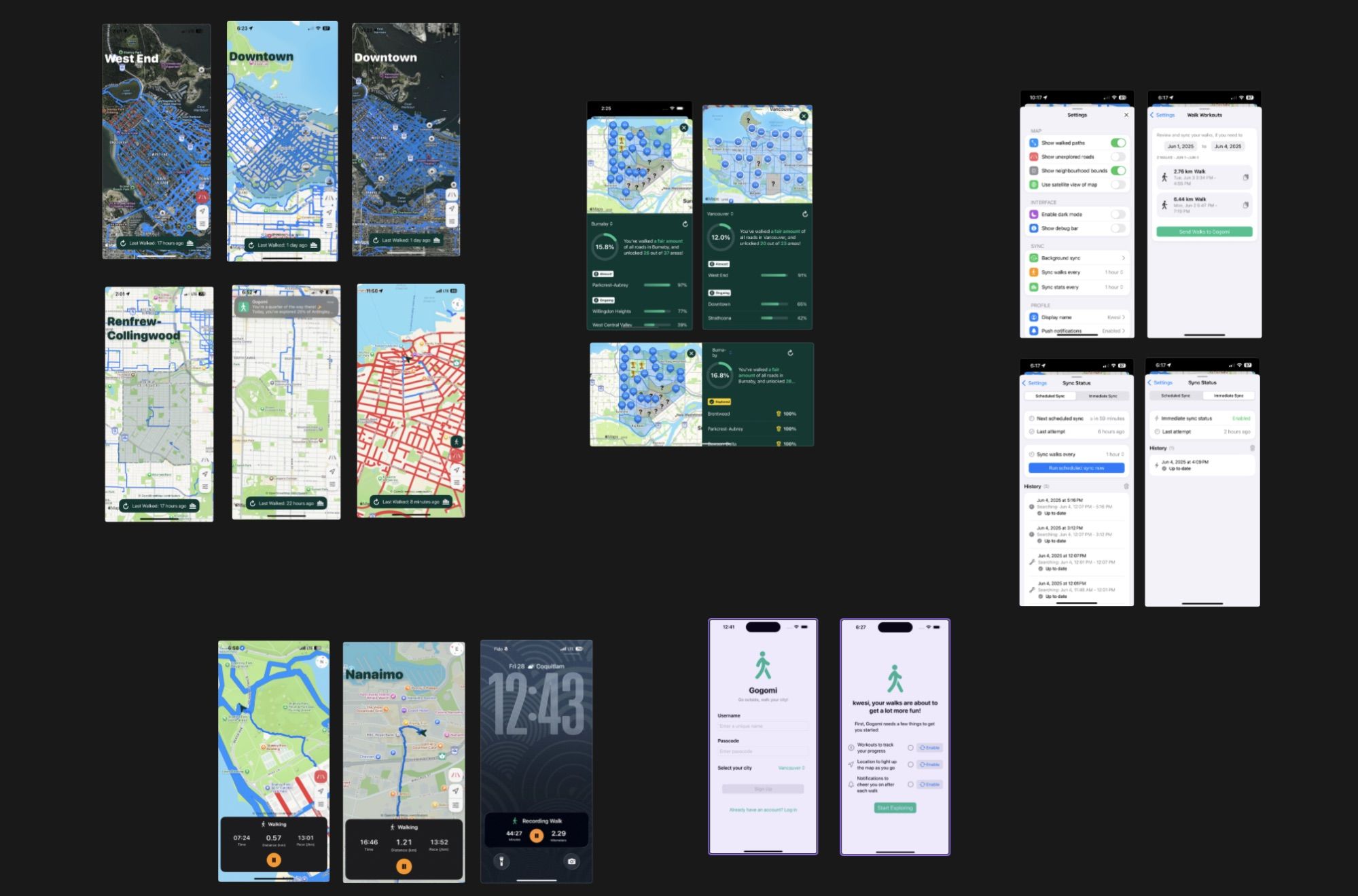 Board of UI screenshots