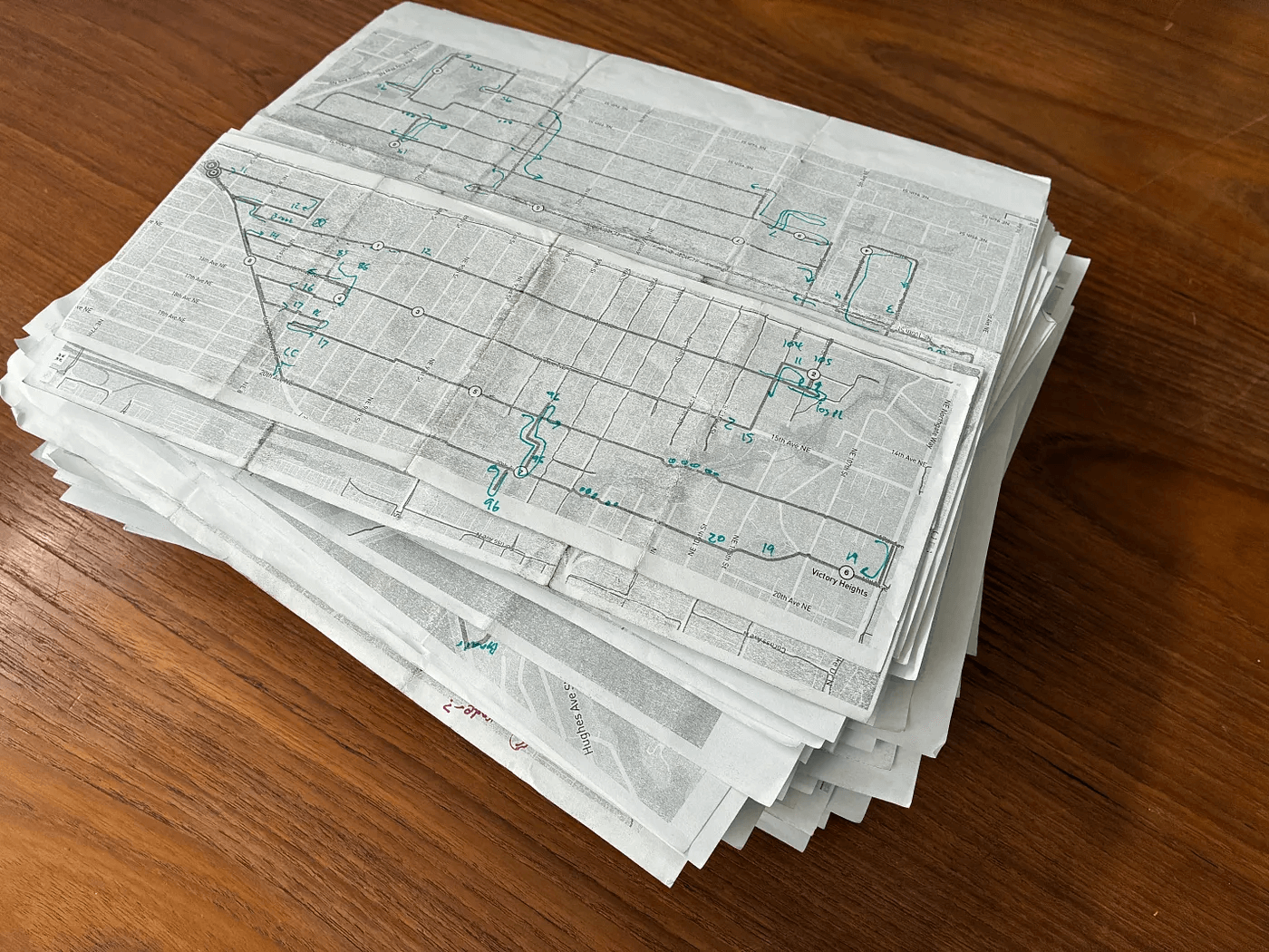 David's impressive stack of marked-up maps