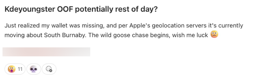 Teams message about wallet being lost