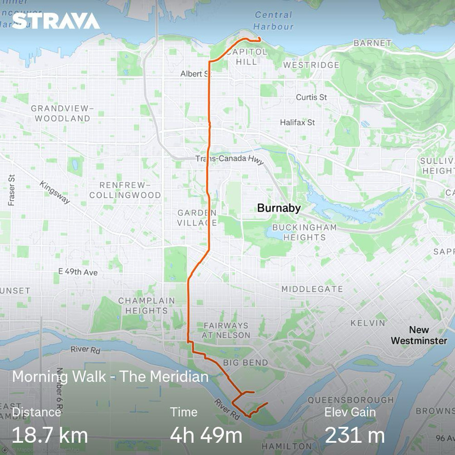 Map view of walk we did in Strava